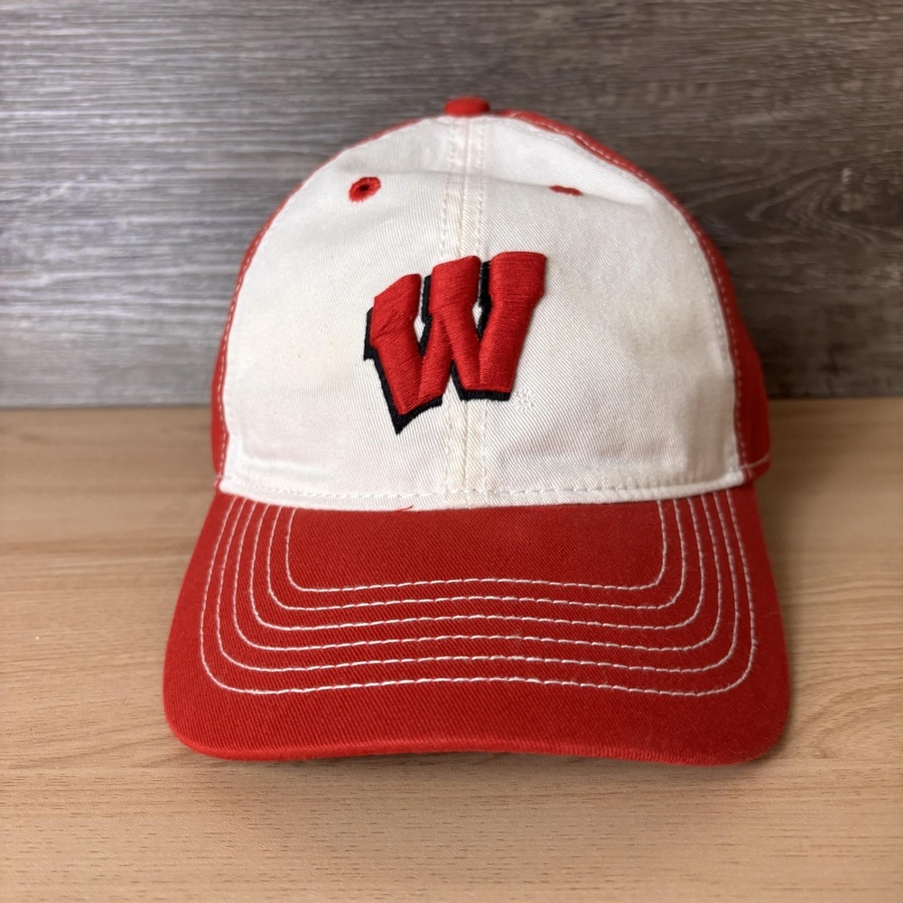 Wisconsin Badgers Hat Cap Strap Back Mens Red White NCAA College Dad Hat